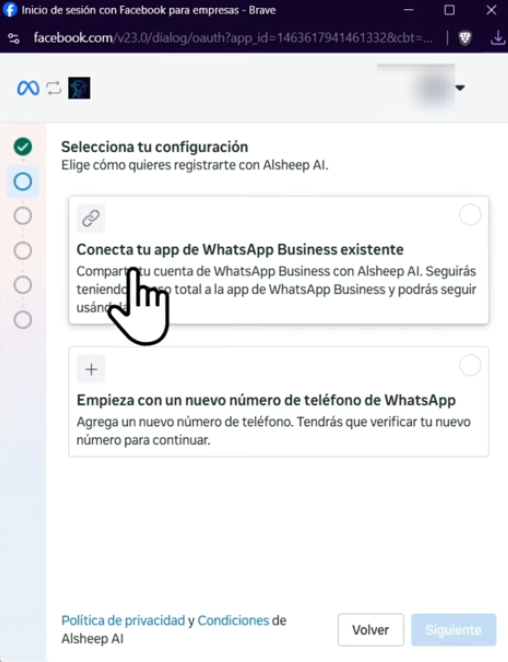 Elegir conectar app existente
